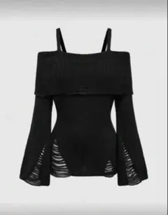 ROMWE オフショルダー ブラック ニット トップス　セーター　Sのサムネイル