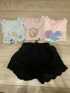 120cm ディズニー プリンセス Tシャツ セット 黒 ショートパンツ 女の子