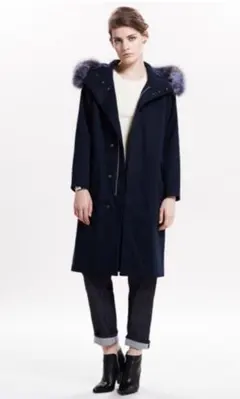ネイビー ファー付きモッズコート