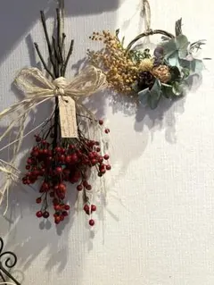 No.76 ノイバラの実 ミニスワッグ ＆ ミモザと秋色紫陽花 ミニミニリース