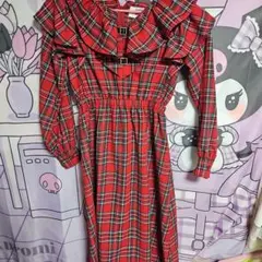 kutir フリルBIG襟タータンチェックリボンロングワンピース - メルカリ