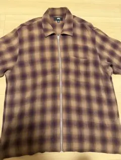 24ss Stussy ジップアップ チェックシャツ ブラウンのサムネイル