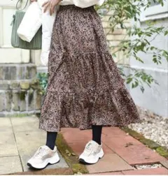 THE SECRET BEANレオパード柄ミモレ丈ティアードスカート mumu