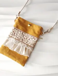 インド刺繍リボン スマホポーチ サコッシュ ハンドメイド