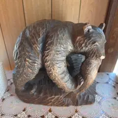 木彫り 熊 置物 鮭 木工芸品