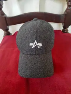 ALPHAアルファ刺繍プリントウールCAP美品灰色正規品サイズ57～59センチ