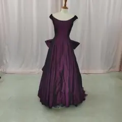 オフショルダー パープル フレアドレス　　(リメイクにいかがでしょうか？)