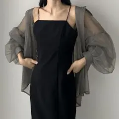 Louere/チュールボリュームスリーブシアーシャツ/グレー/透け感/長袖/春夏