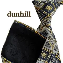 美品dunhill ダンヒル　幾何学模様 総柄　チェック柄メンズネクタイゴールド