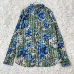 カリネ 花柄シャツ F 総柄 グリーン ブルー インド綿 長袖 ボタニカルのサムネイル