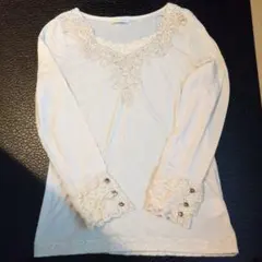 【美品】アクシーズファム カットソー M ギャザー袖レースフリルロンTaxess