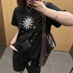 太陽モチーフ Y2K Tシャツ 半袖 ブラック