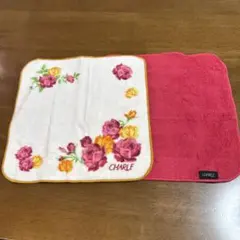 【未使用】CHARLE ミニ タオルハンカチ2枚セットレッド　花柄　シャルレ