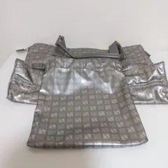 Hamano軽量 ナイロン ボストンバッグ グレーベージュ 巾着付き 大容量