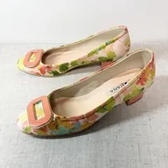 美品★DIANA ダイアナ パンプス バックル 花柄 フラワー 24cm