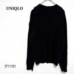 UNIQLO/ウォッシャブルニットリブポロセーター/Ｍ/スキッパー/ブラック