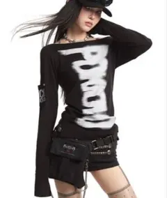 2wayオフショルロングスリーブトップス／ブラッシュプリントデザイン