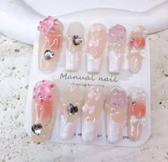 可愛いクマ　ゴテゴテ推しネイルチップ現品量産型付け爪y2kギャルサブカル地雷系