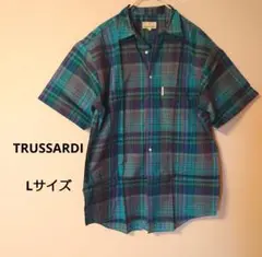 TRUSSARDI 美品‼️半袖シャツ グリーン系 チェック柄 Lサイズ