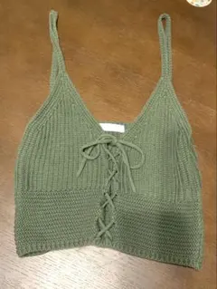 ZARA ザラ レースアップ ニットビスチェ キャミソール カーキ M