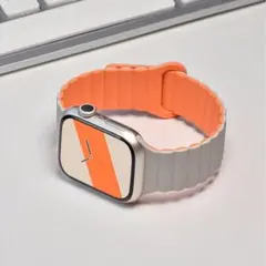 Apple Watch用シリコンバンド ホワイト・オレンジ