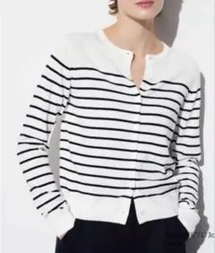 【UNIQLO】UVカットボーダークルーネックレディースカーディガン Mサイズ