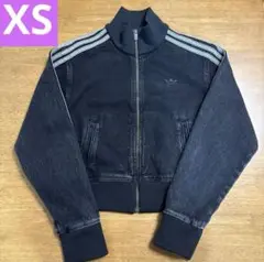 アディダス　デニムジャケット　クロップド丈　ブラック デニムトラックトップ XS