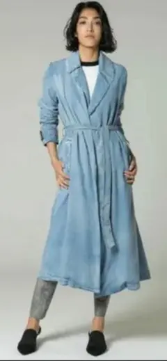 ダブルスタンダード　デニム トレンチコート ライトブルー ベルト付き