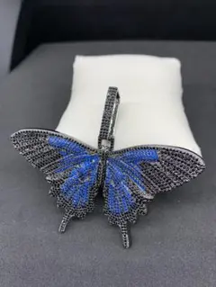 超BIGサイズ 黒 ブルー Butterfly アゲハ蝶 ブリンブリンネックレス