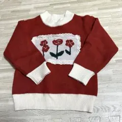 女の子120cm セーター　赤　レトロ　韓国ファッション　冬服