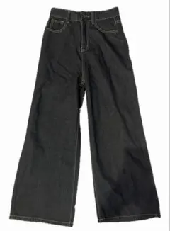 ダークグレー ワイドレッグデニム ハイウエスト