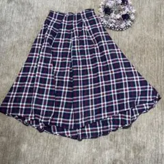 【Private Pause】Mサイズ　ネイビー チェック　フレア　ウエストゴム
