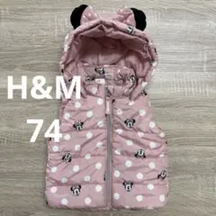 H&M ディズニー ミニー 中綿ベスト ドット ピンク 耳 フード付き 74