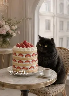 【一作限り】いちごケーキを見つめる黒猫　黒猫 Q055のサムネイル