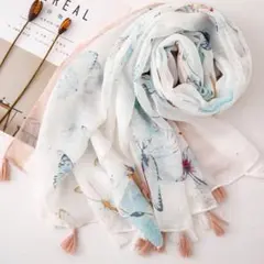 ラメ入りショール フォーマル 大判 春色 蝶々柄 タッセル ストール 結婚式上品