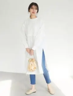 【新品】 ショコラフィネローブ ドッキングワンピース ボリューム袖 ホワイト F