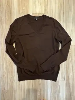 最終価格⭐︎ UNIQLO ユニクロ ウール　Vネックセーター ブラウン L 長袖