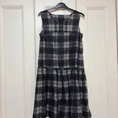 ノースリーブ チェック柄 ひざ丈ワンピース