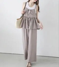 La-gemme リネンライクセットアップ　モカ