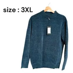 ⭐︎メンズ ニット セーター クルーネック 裏起毛 無地 カジュアル ネイビー