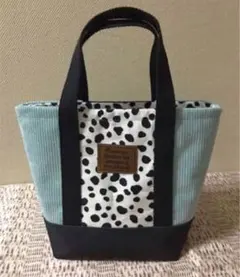 【3C-D1】トートバッグ　ミントコーデュロイ&アニマル柄　ハンドメイド