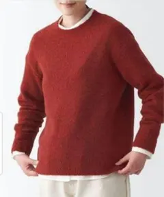 ヤクキャメル入りクルーネックセーター　赤