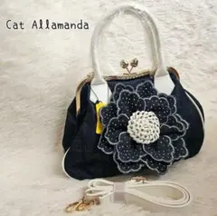 新品未使用 花モチーフ 2way　ハンドバッグ ショルダーバッグ デニム調 白