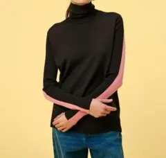 【未使用タグ付き】BEIGE，バイカラーウールタートルニット