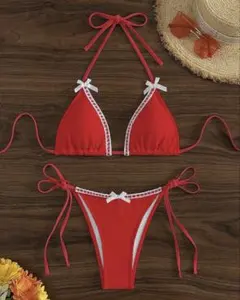 チェーン装飾 セパレート水着 ビキニ レッド S - メルカリ