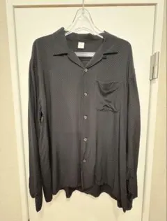 た*ん様 FRONT11201 ドットオープンカラー レーヨンシャツ ブラック