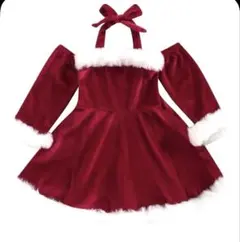ベビー　キッズ　サンタドレス 赤×白　ファー