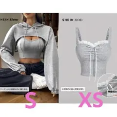 SHEIN シーイン スウェットパーカー レース キャミ グレー ジム ウェア