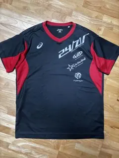 asics 24/7 Vネックシャツ L 黒/赤