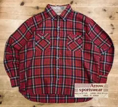 シャツ 古着 70s ARROW アロー XL ネルシャツ 赤 チェック 黒